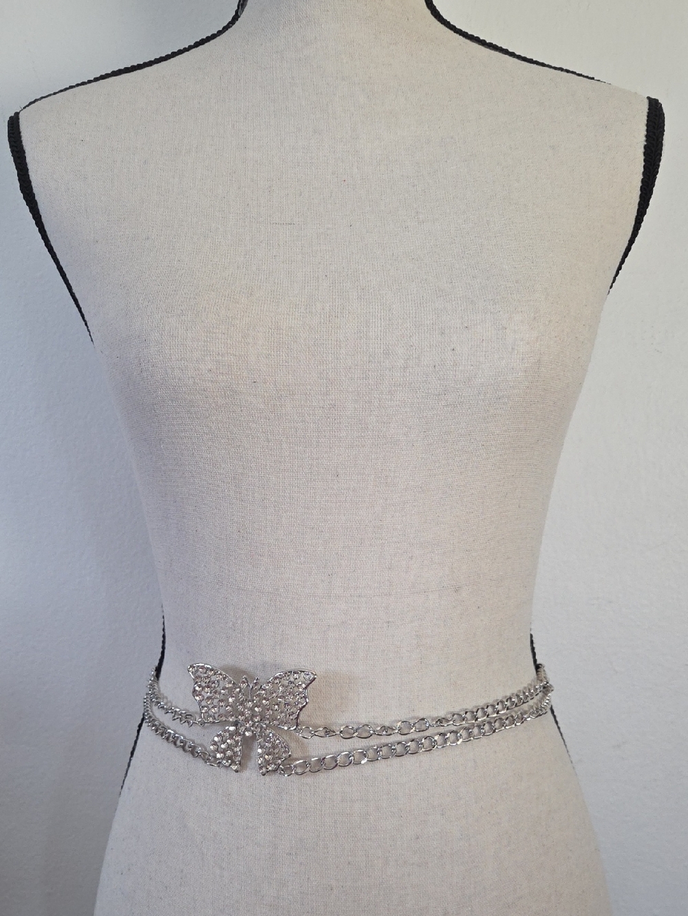 Crystal Butterfly Chain Waist Belt - Silver